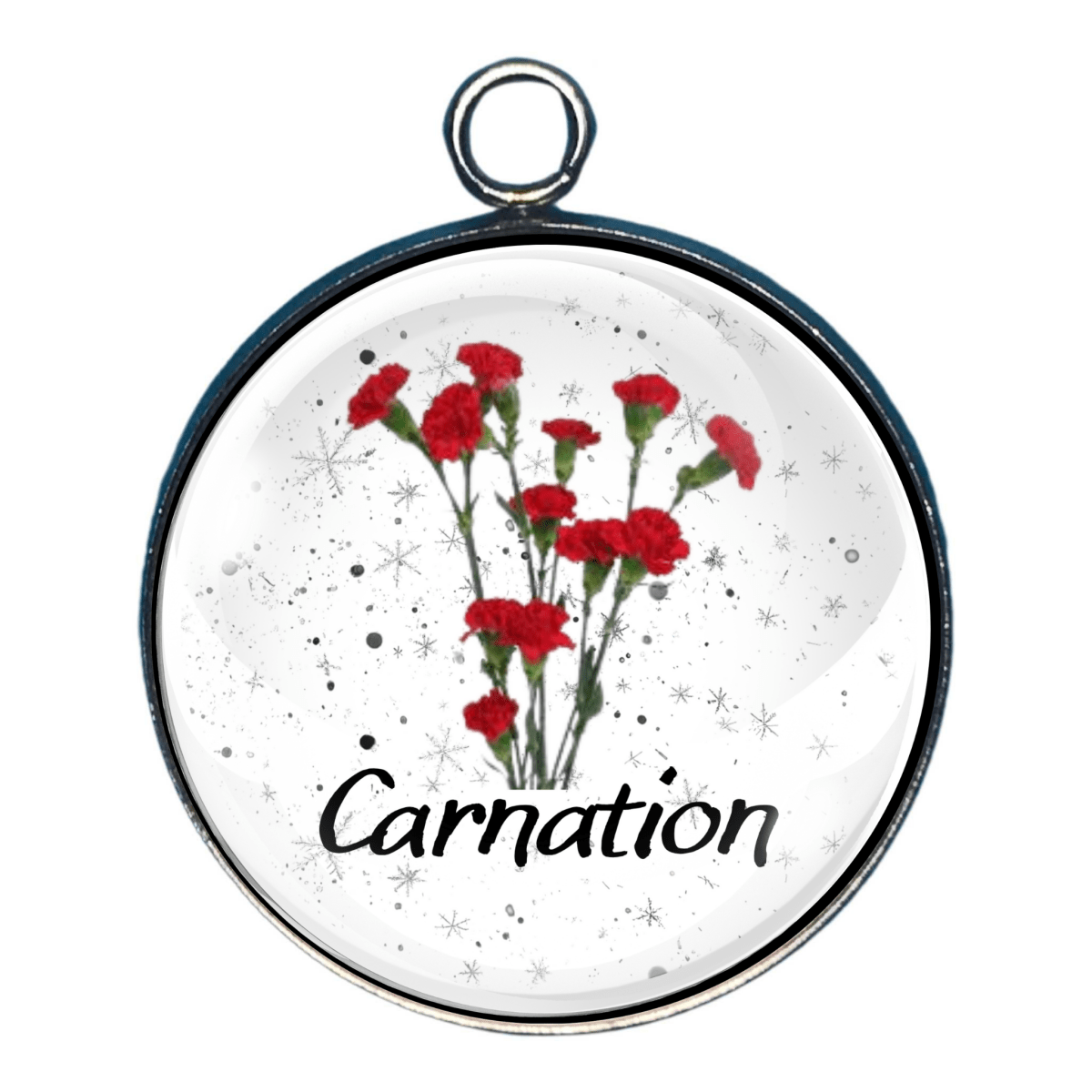 Charm of the January birth flower, red carnations