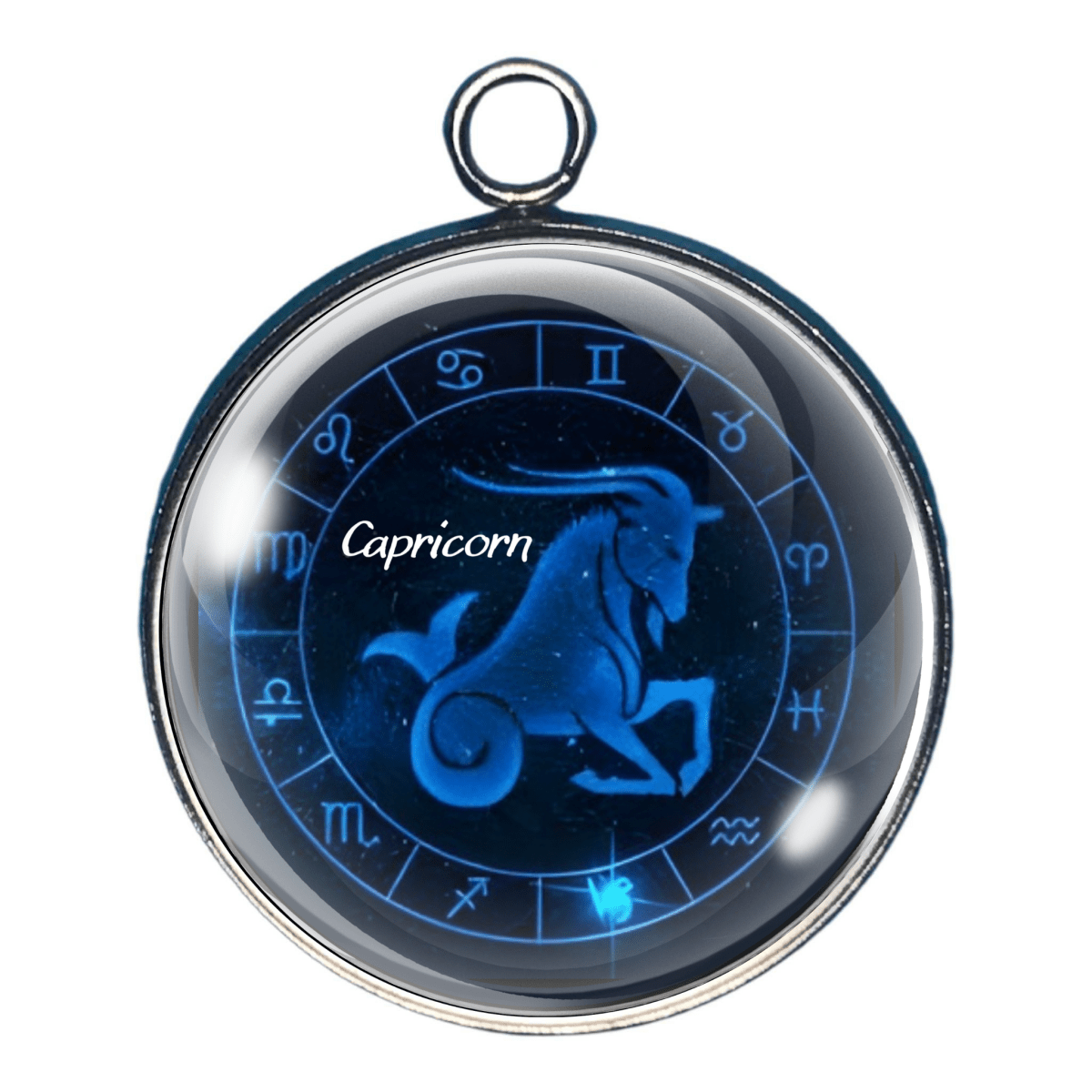 Charm of the Capricorn zodiac symbol in deep blue