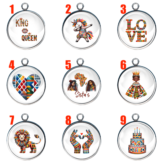 Kente Love Cultural History Glass Cabochon Charms