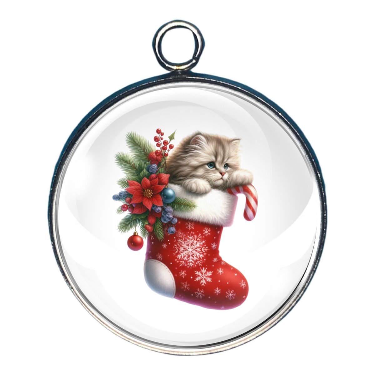 Kitty Christmas Stocking Glass Cabochon Charm