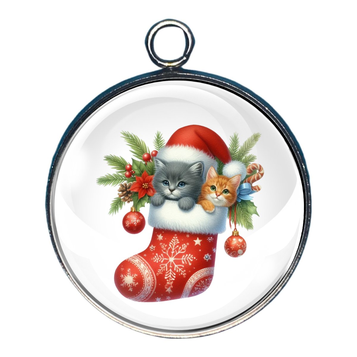 Kitty Christmas Stocking Glass Cabochon Charm