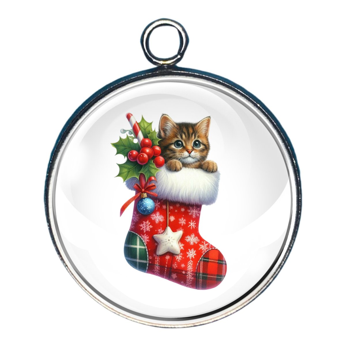 Kitty Christmas Stocking Glass Cabochon Charm