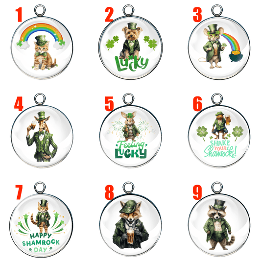 9 leprechaun animals glass cabochon charms