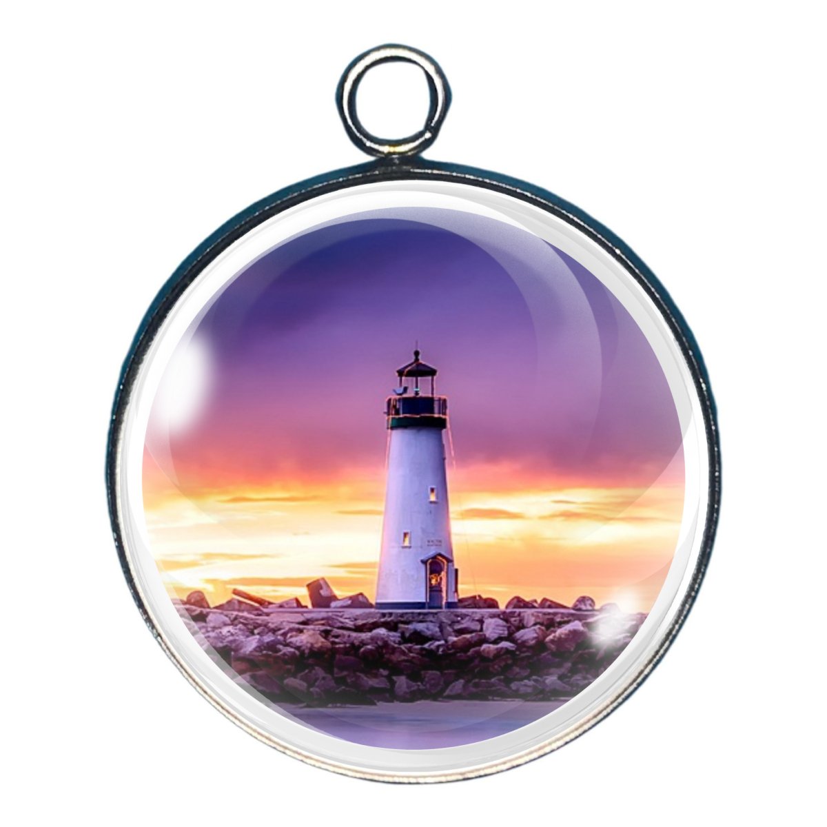 Lighthouse on the Sea Glass Cabochon Charms