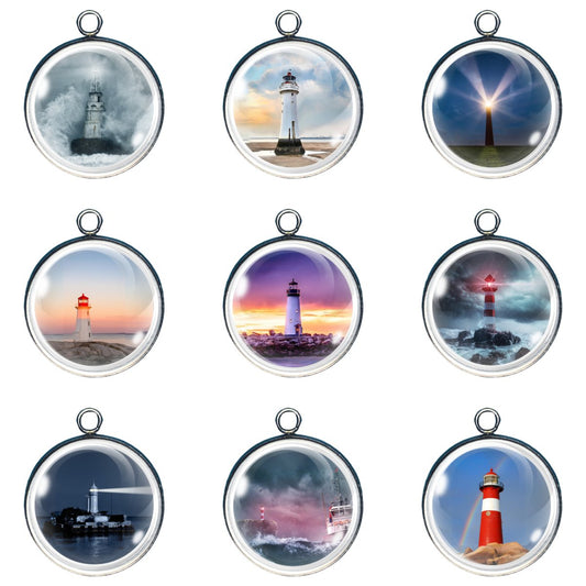 Lighthouse on the Sea Glass Cabochon Charms