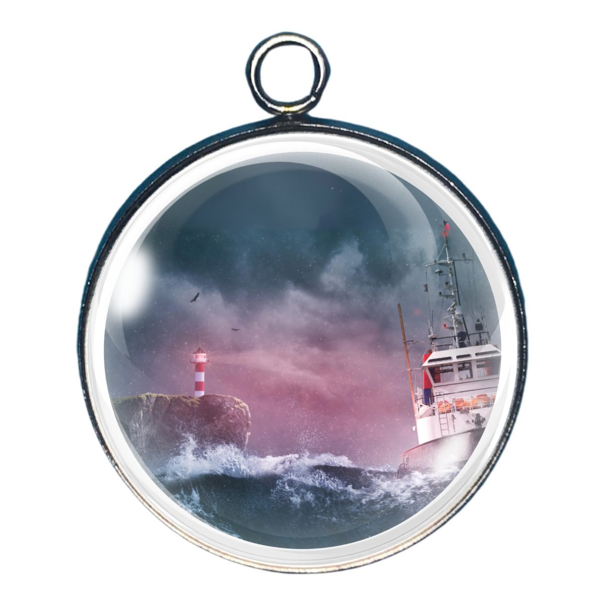 Lighthouse on the Sea Glass Cabochon Charms