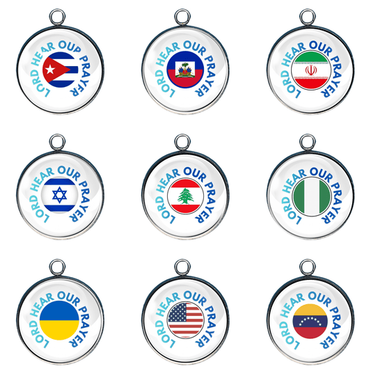 Group of “Lord Hear Our Prayer” country flag charms 