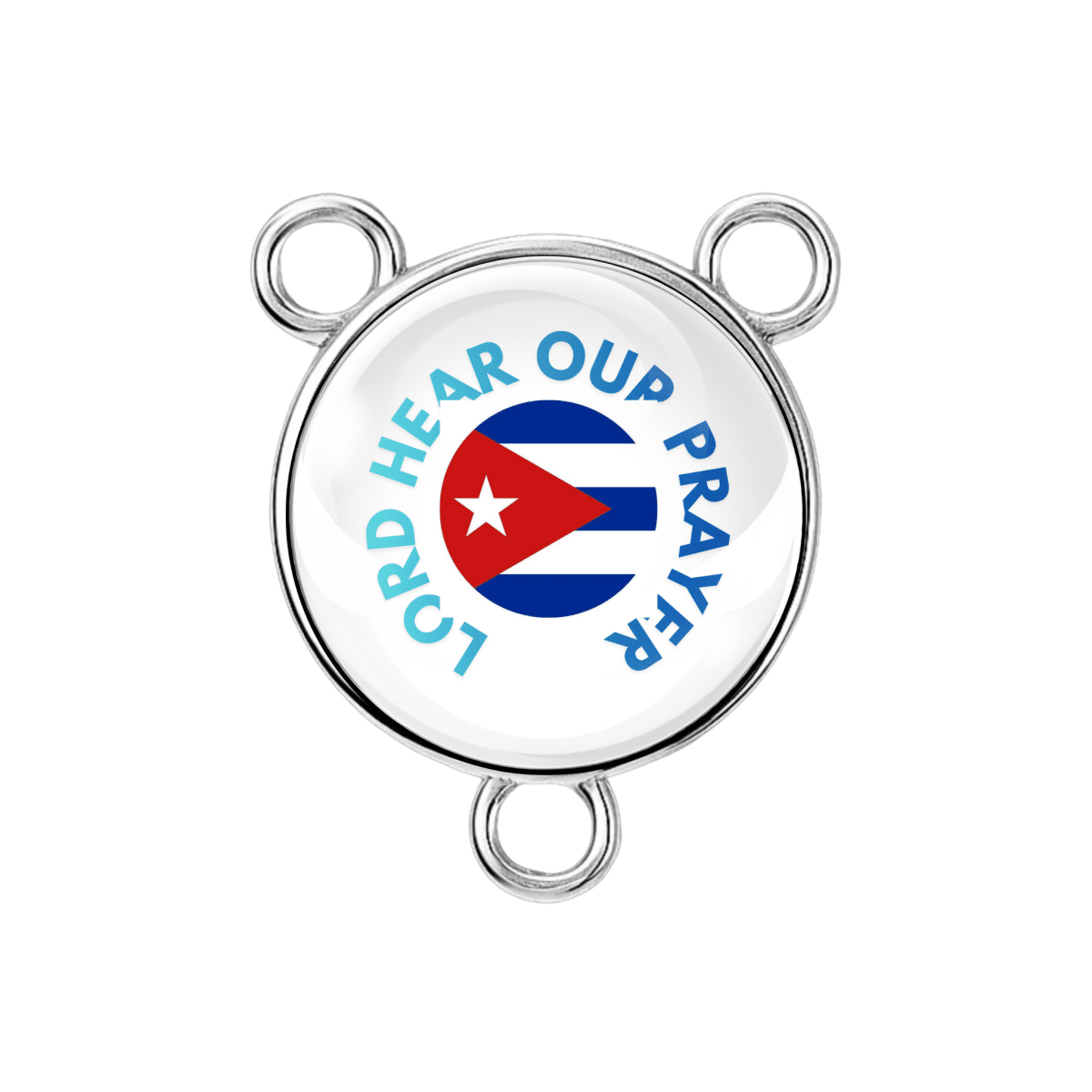 “Lord Hear Our Prayer” rosary center with Cuban flag