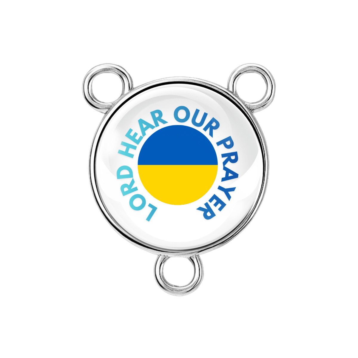 “Lord Hear Our Prayer” rosary center with Ukrainian flag