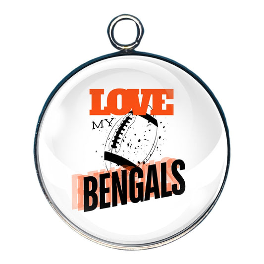 Love My Bengals Football, Glass Cabochon Charms, Earrings or Keychain