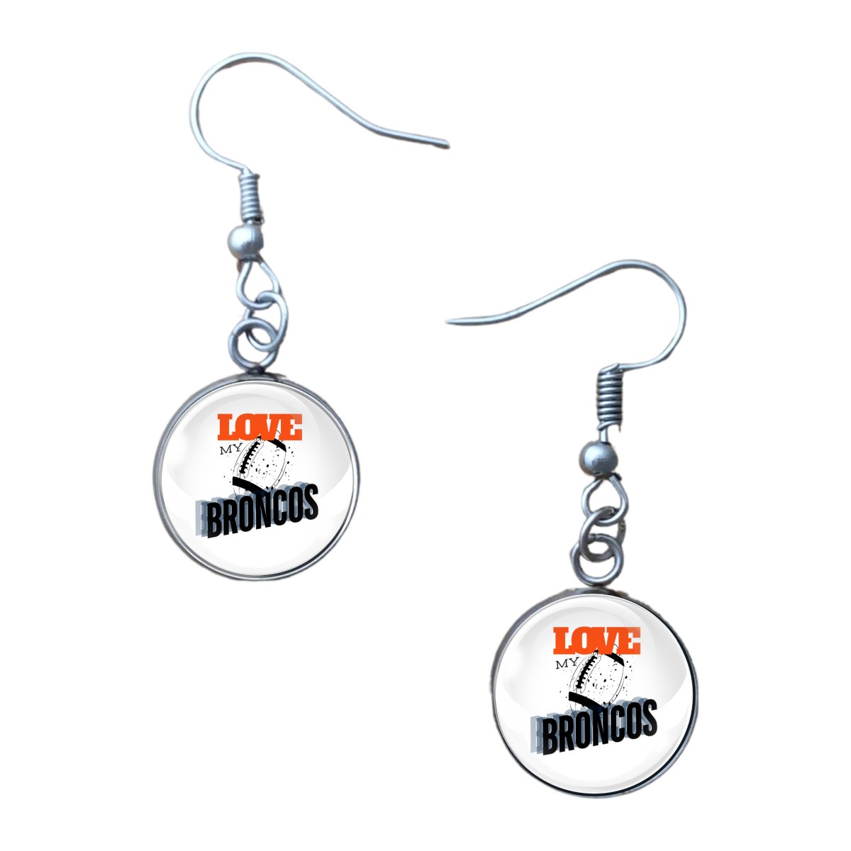 Love My Broncos Football Team, Glass Cabochon Charms, Earrings or Keychain