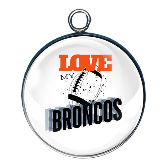 Love My Broncos Football Team, Glass Cabochon Charms, Earrings or Keychain