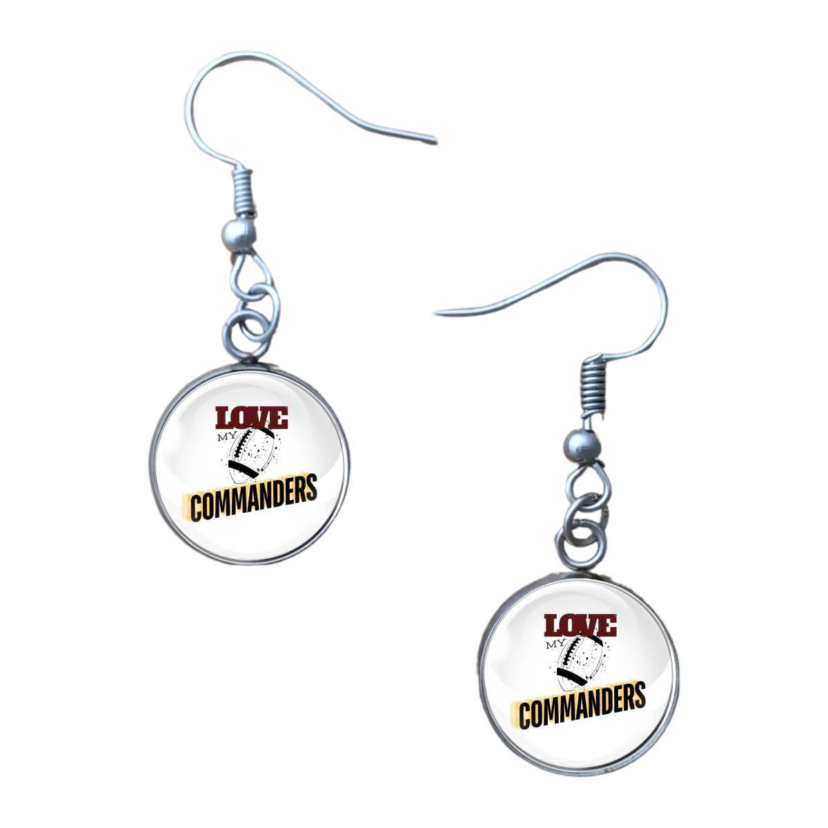 Love My Commanders Football Team, Glass Cabochon Charms, Earrings or Keychain