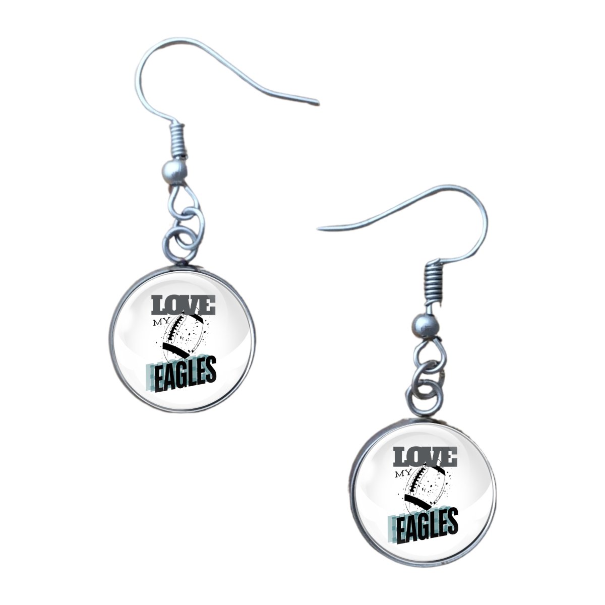 Love My Eagles Football Team, Glass Cabochon Charms, Earrings or Keychain