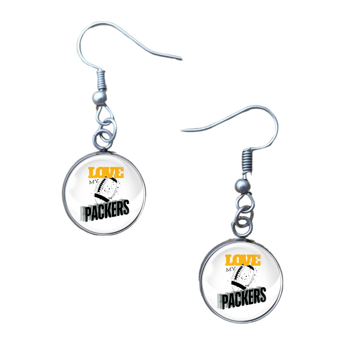 Love My Packers Football Team, Glass Cabochon Charms, Earrings or Keychain