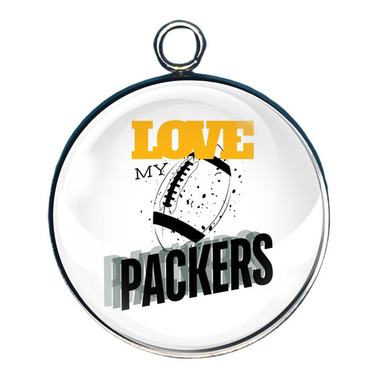 Love My Packers Football Team, Glass Cabochon Charms, Earrings or Keychain