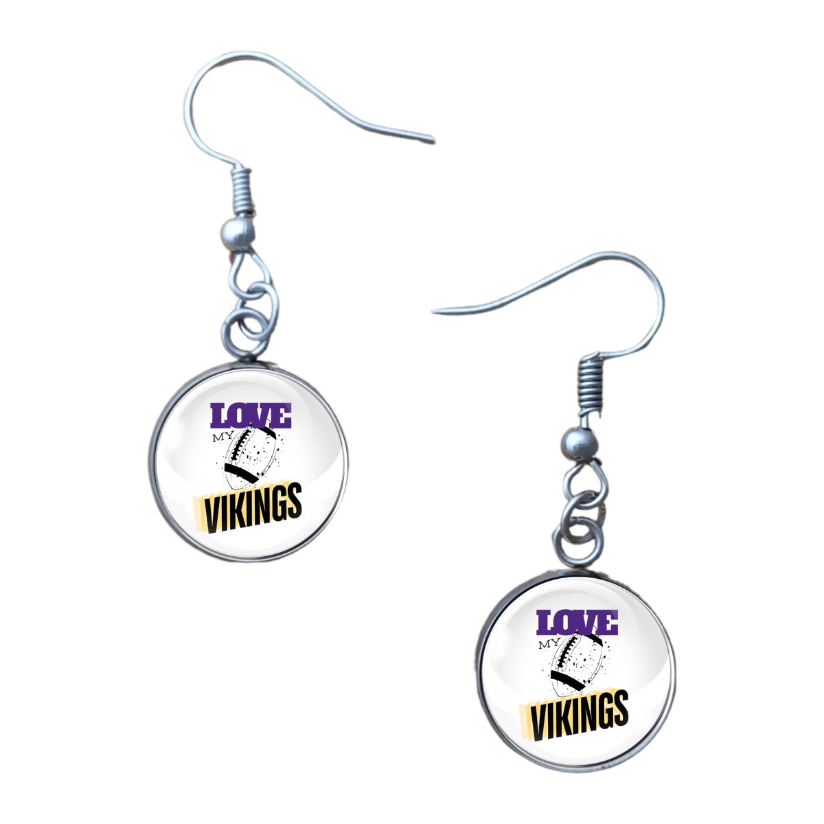 Love My Vikings Football Team, Glass Cabochon Charms, Earrings or Keychain