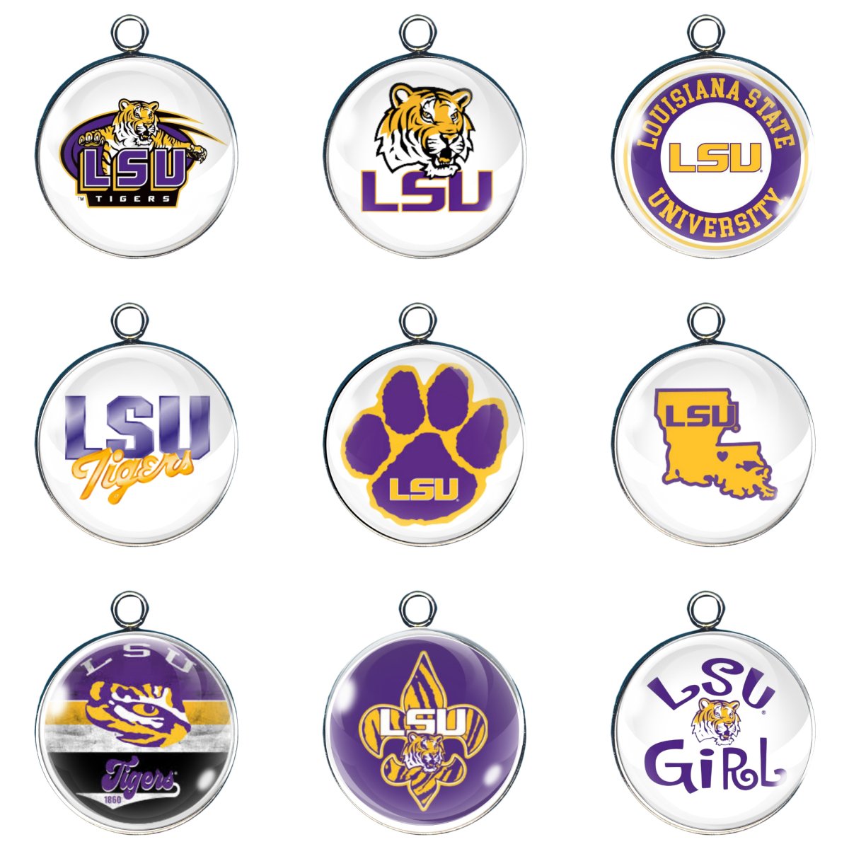 9 LSU Tigers glass cabochon charms