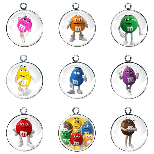 9 M & M glass cabochon charms