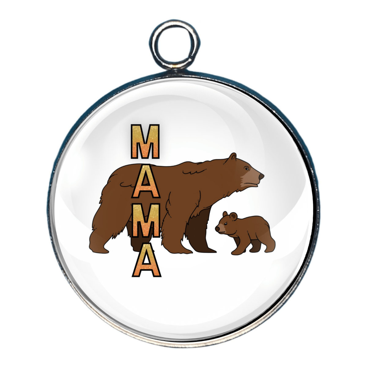 Mama bear and cub glass cabochon jewelry charm
