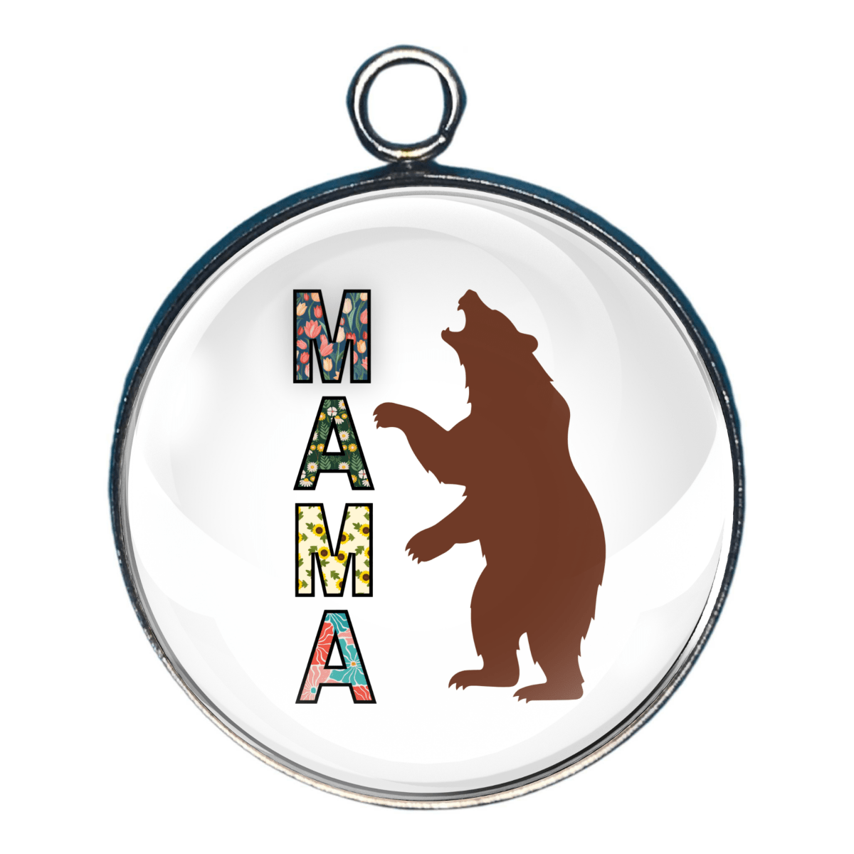 Mama bear standing silhouette glass cabochon charm