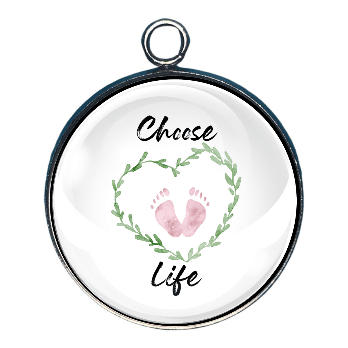 Choose Life charm with pink baby footprints