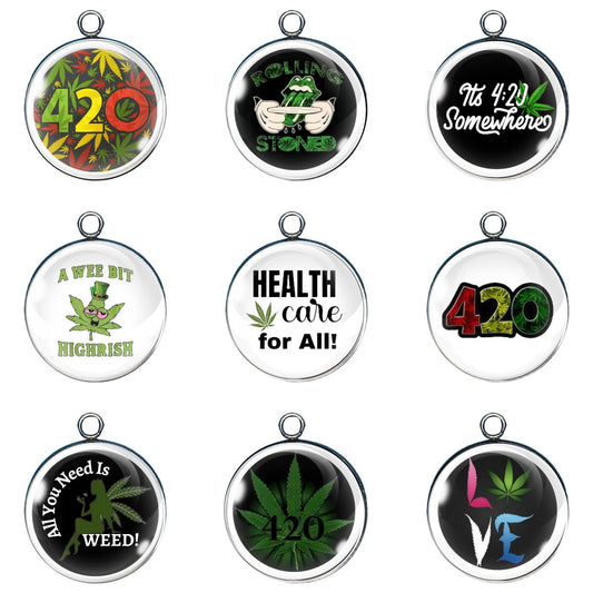 9 marijuana glass cabochon charms