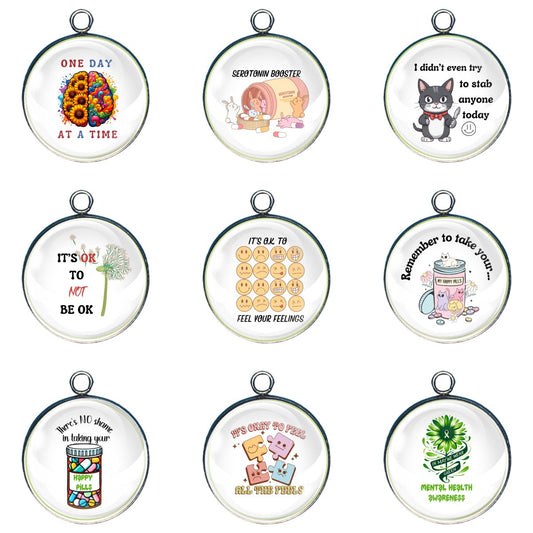 Group of 9 charms for Mental Health Awareness Month, May 