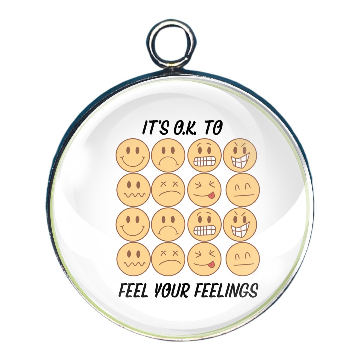 Charm with wording ' its ok to feel your feelings'. with emoji faces