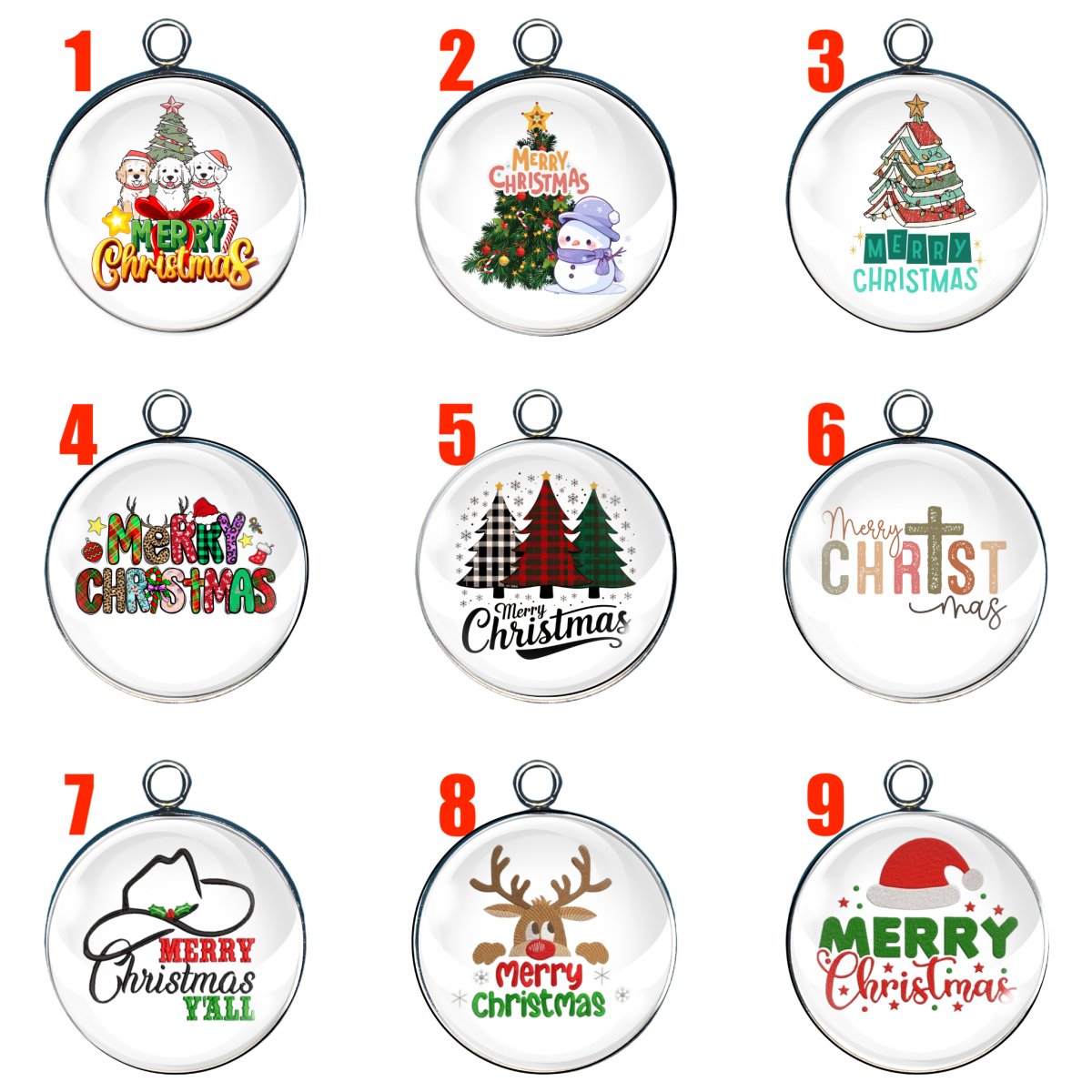 Merry Christmas Glass Cabochon Charms