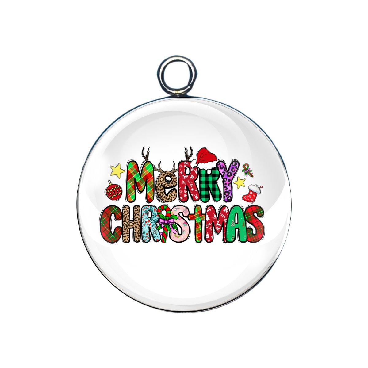 Merry Christmas Glass Cabochon Charms