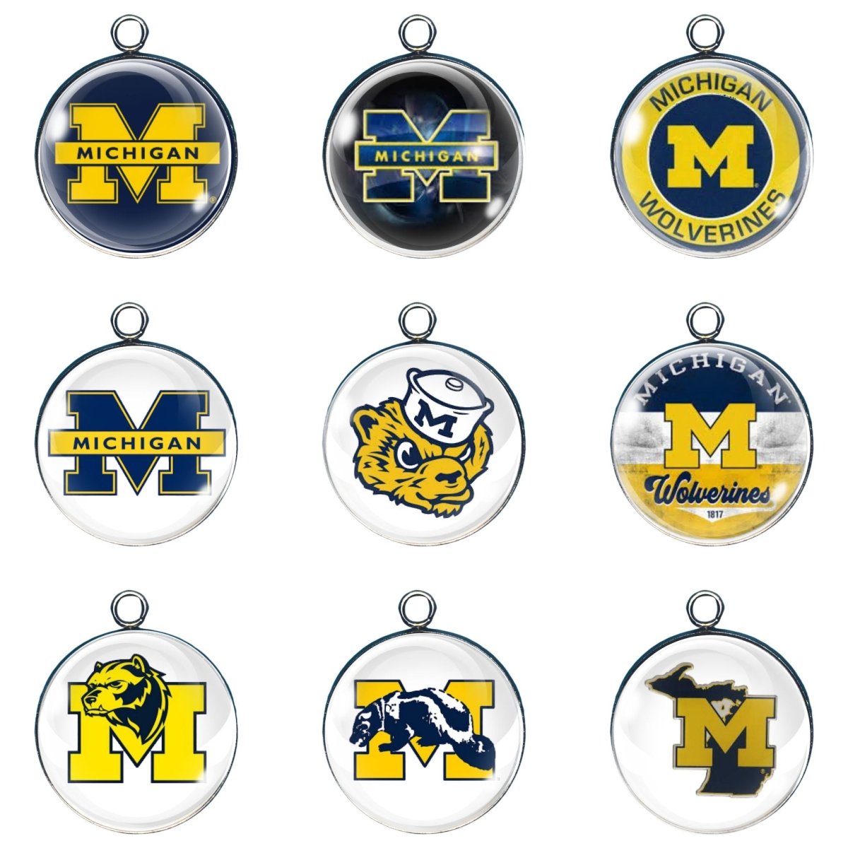 9 Michigan Wolverines glass cabochon charms