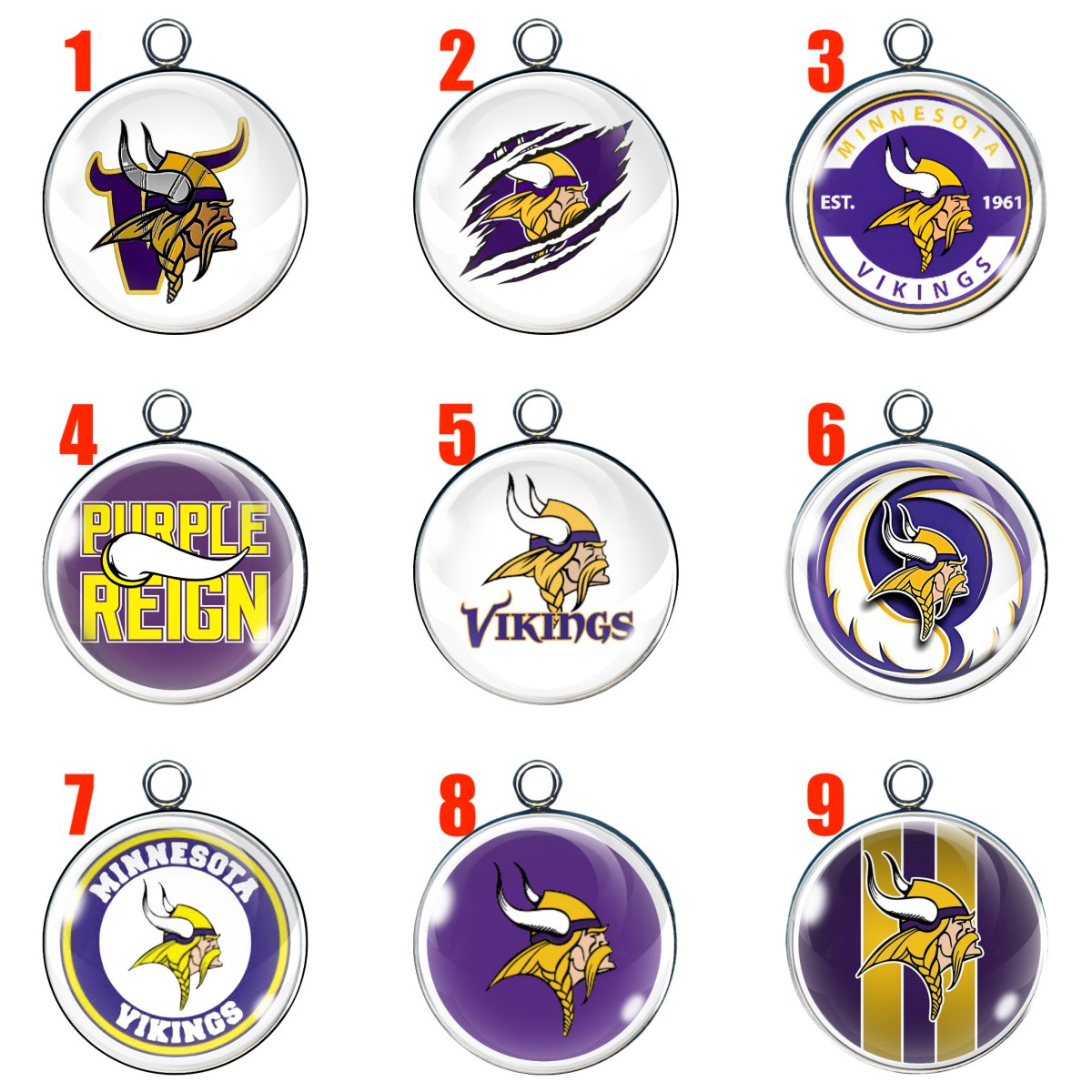 9 Minnesota Viking glass cabochon charms