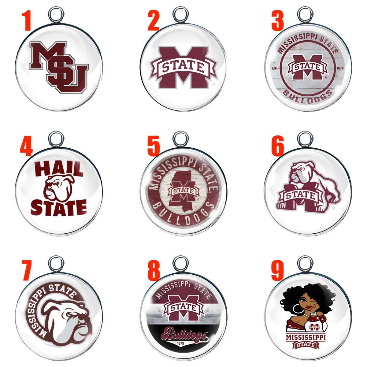 Mississippi State Bulldog Glass Cabochon Charms