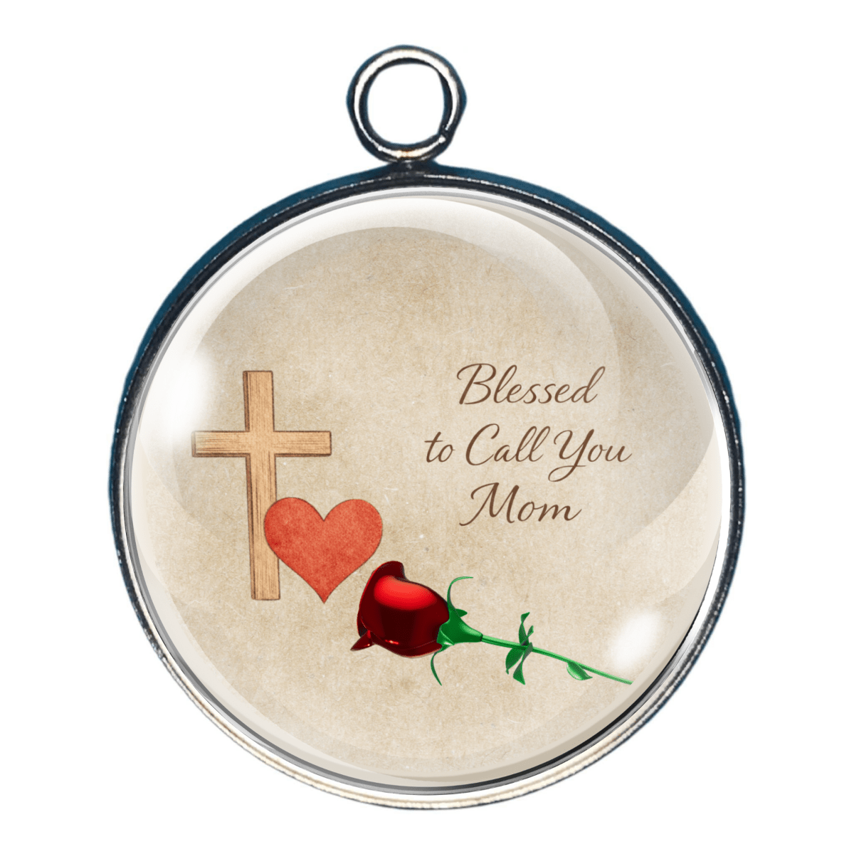 Mother’s Day charm of cross, rose, and Blessed to Call You Mom message