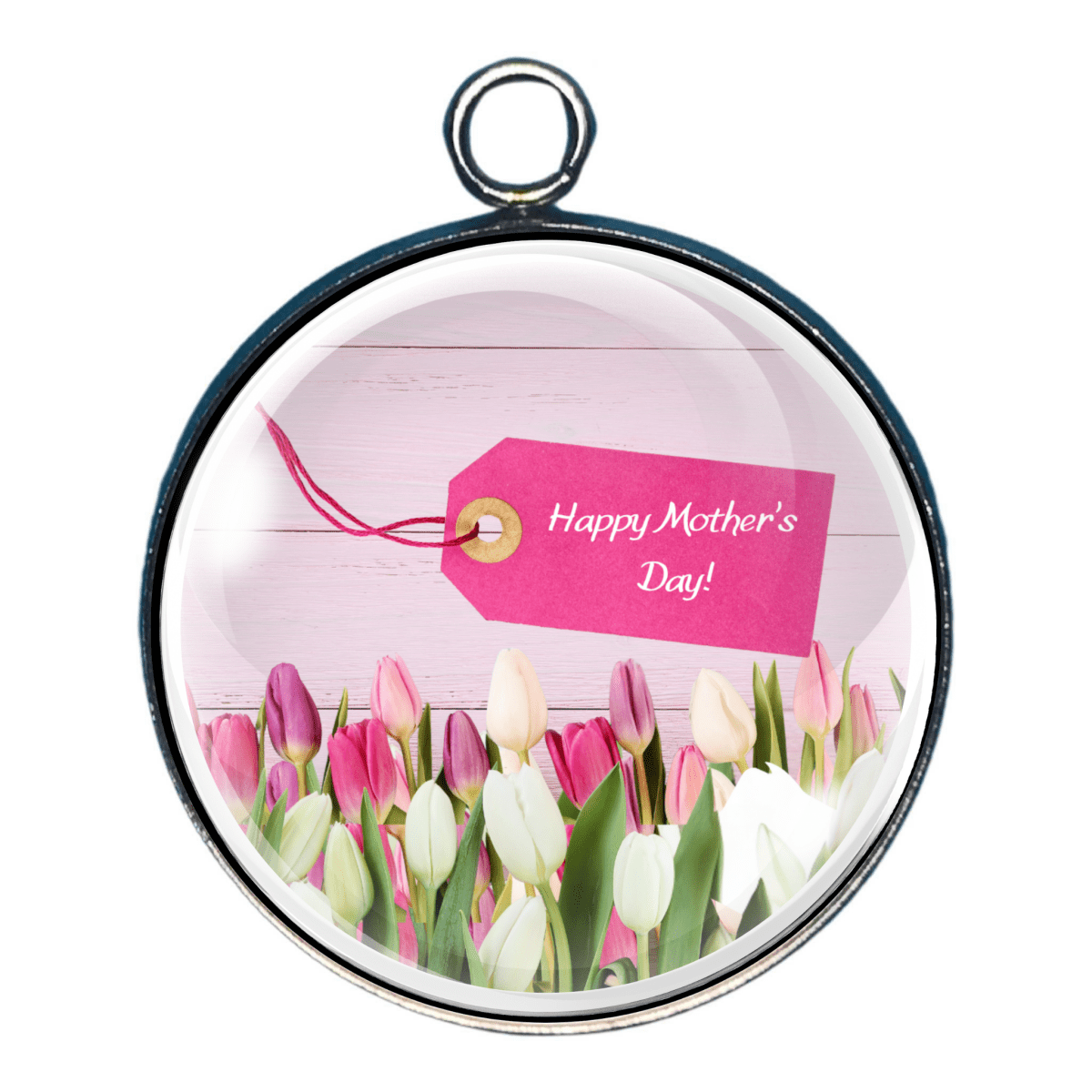 Mother’s Day charm of tulips and gift tag with Happy Mother’s Day message