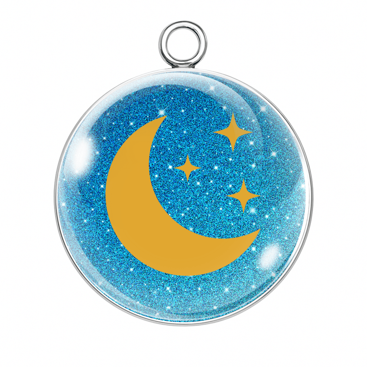 Charm Style #5 – Bright Blue Sparkle Moon & Stars