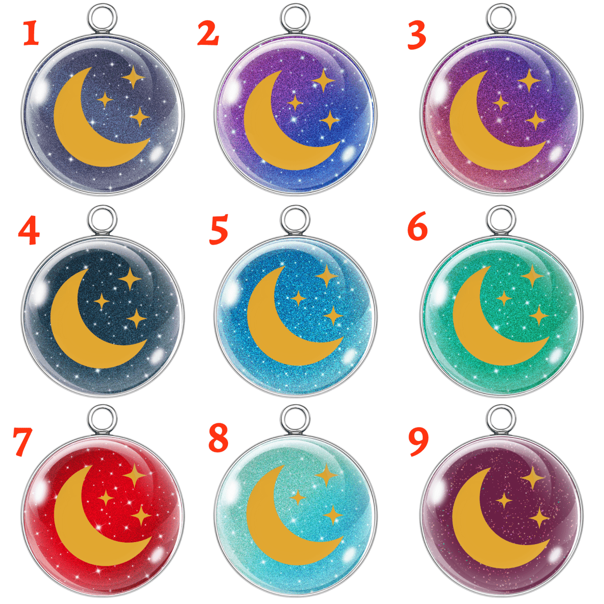 Moon & Stars Galaxy Glass Charms – 9 Styles – DIY Jewelry Charms