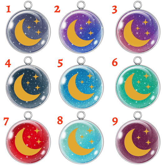 Moon & Stars Galaxy Glass Charms – 9 Styles – DIY Jewelry Charms