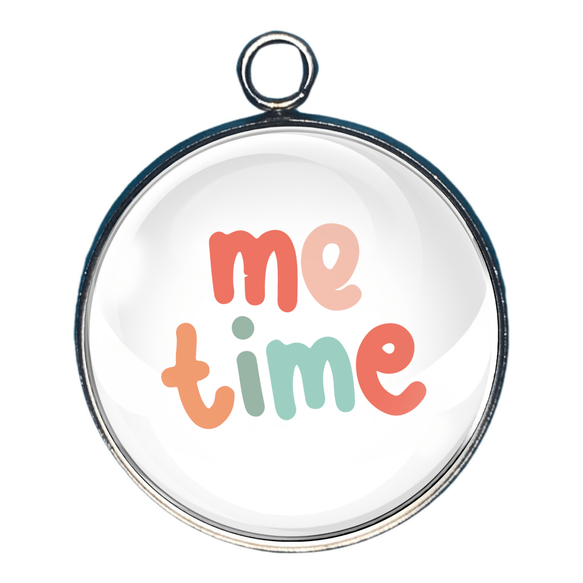 Motivational charm reading Me Time in colorful lettering.