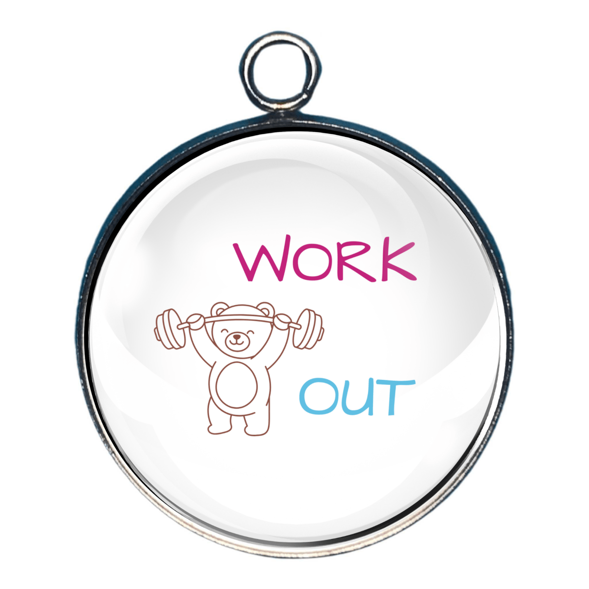 Fitness charm with little weightlifting figure and words Work Out.