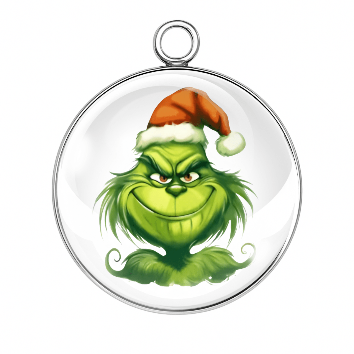 Style 9 – Mischievous Santa Grinch
Alt Tag: “Mischievous Grinch in Santa hat stainless steel charm”