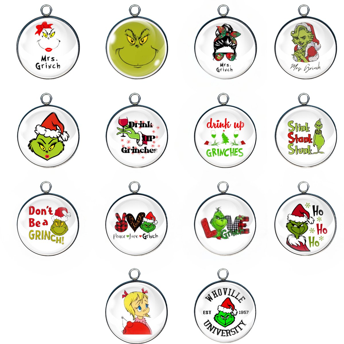 14 mrs. grinch glass cabochon charms