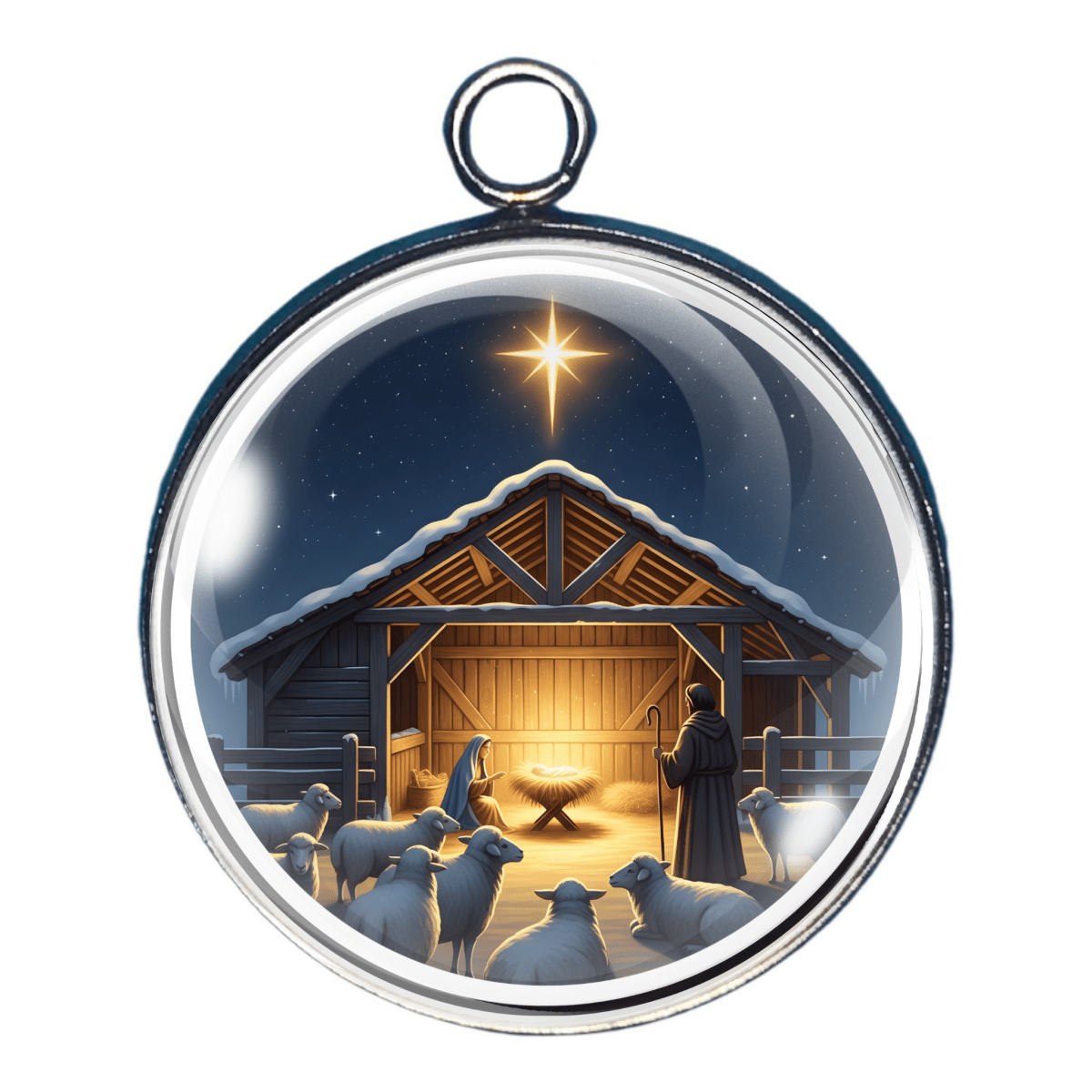 Charm of the Nativity manger with the Star of Bethlehem shining overhead