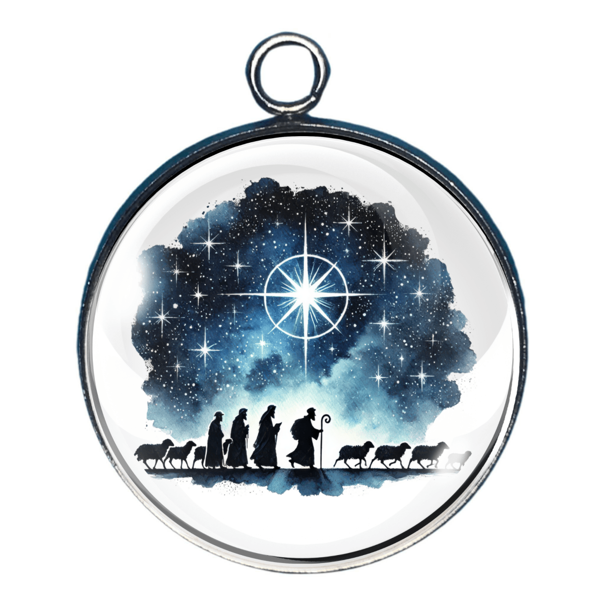 Charm of wise men following the Star of Bethlehem across a snowy night
