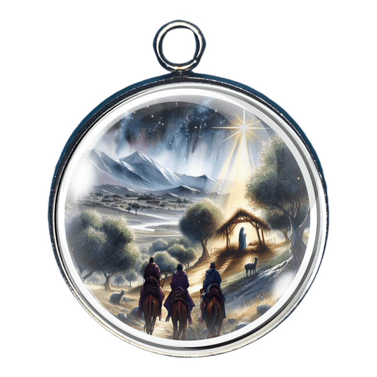 Charm of the journey to the manger with Mary and Joseph traveling at night