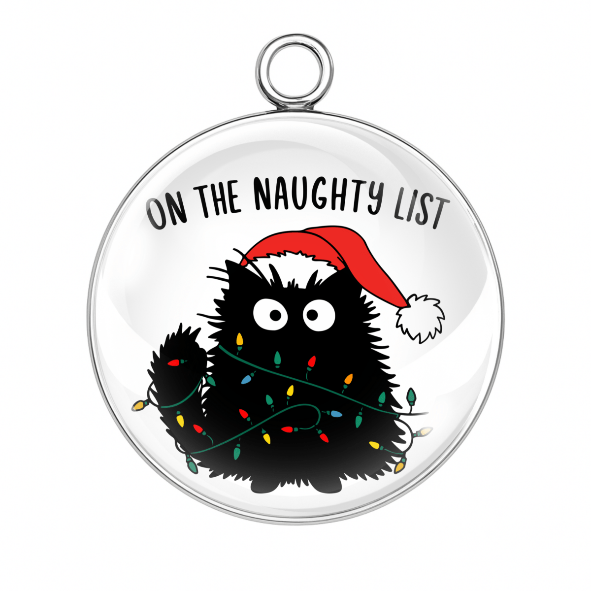 “Naughty List monster tangled in lights charm”