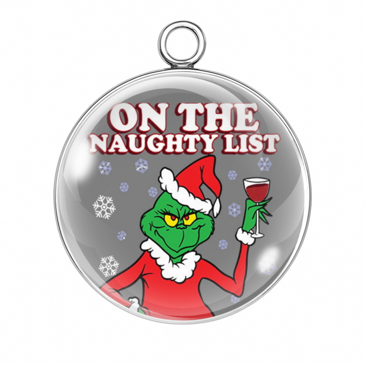 “On the Naughty List Grinch wine charm”