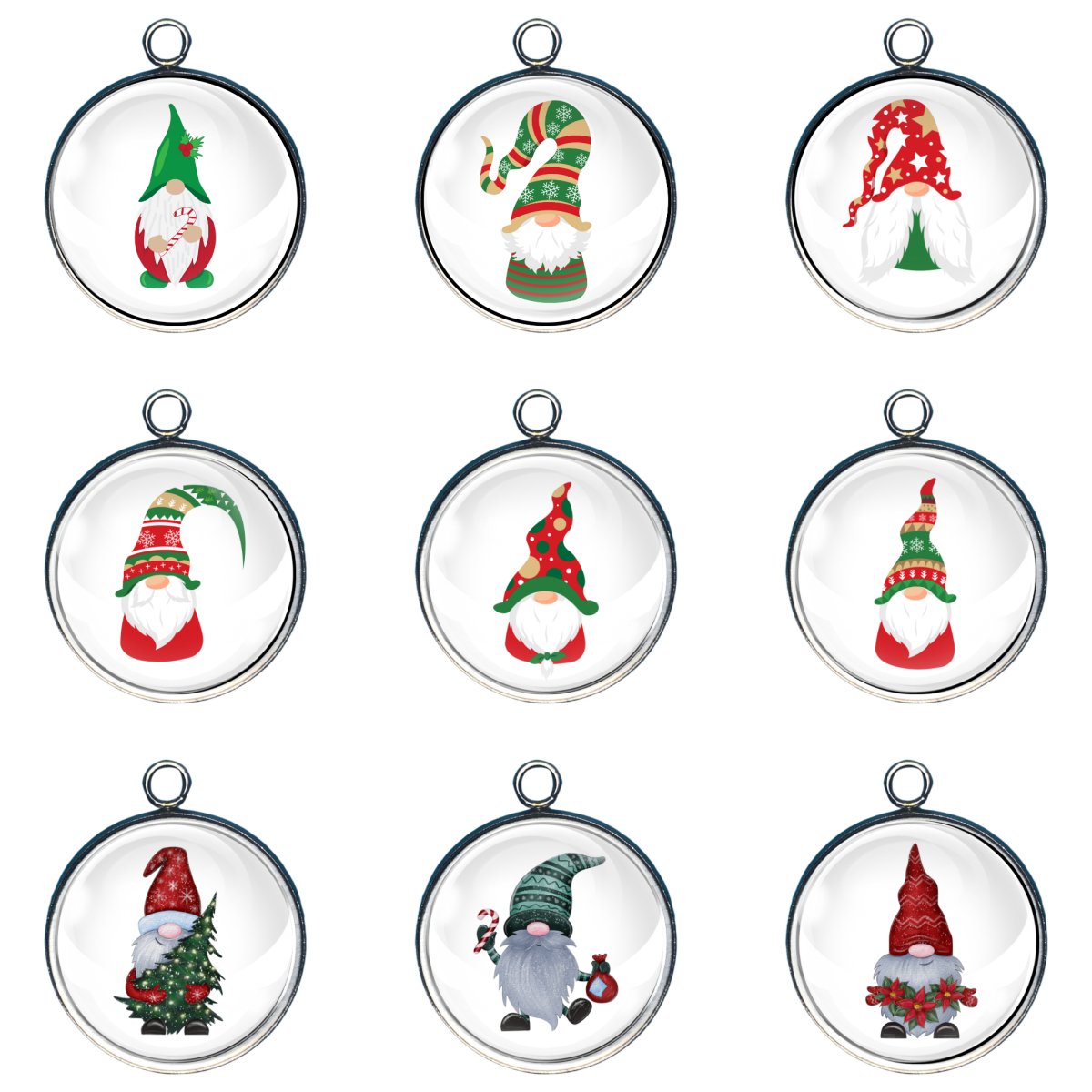 group of 9 charms of christmas nordic style gnomes