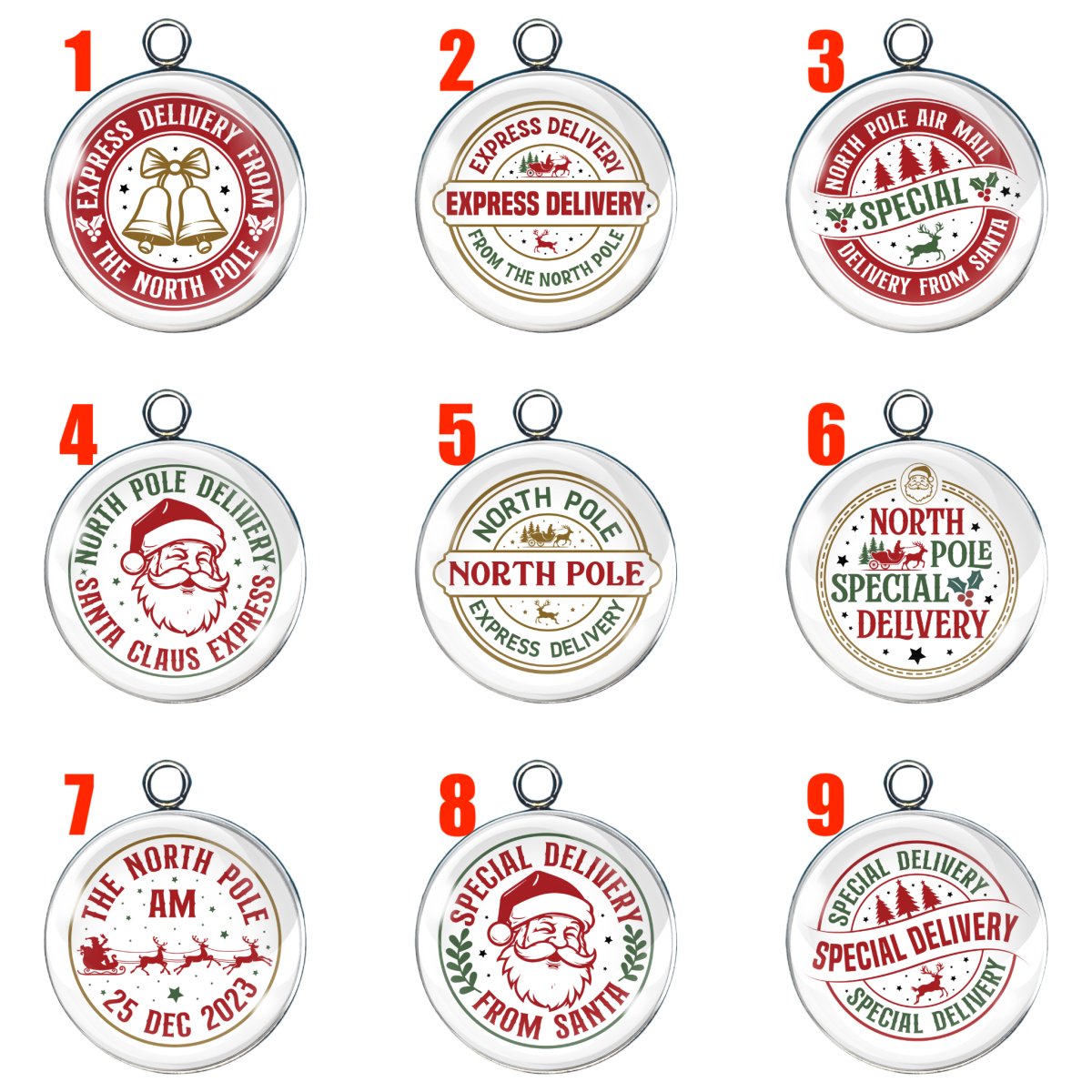 9 North Pole glass cabochon charms